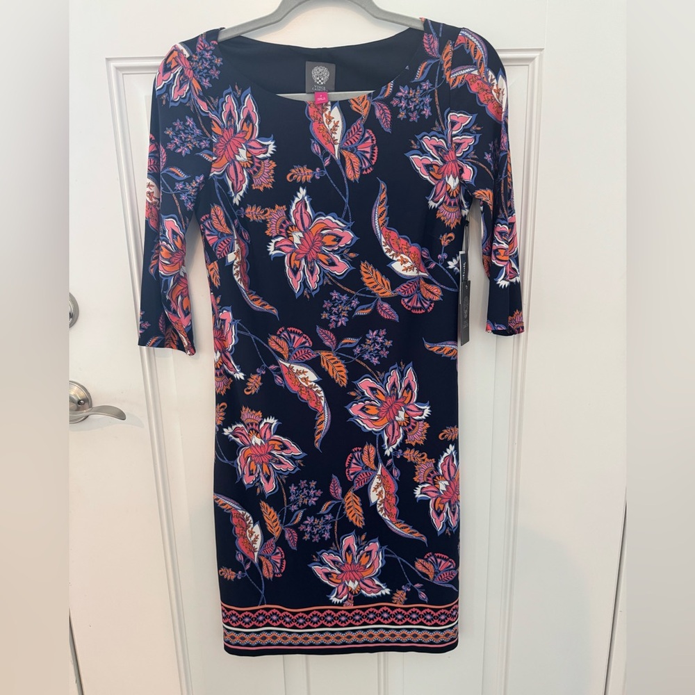 NEW Vince Camuto Navy and Pink Floral Jersey Tunic Shift Dress (NWT)